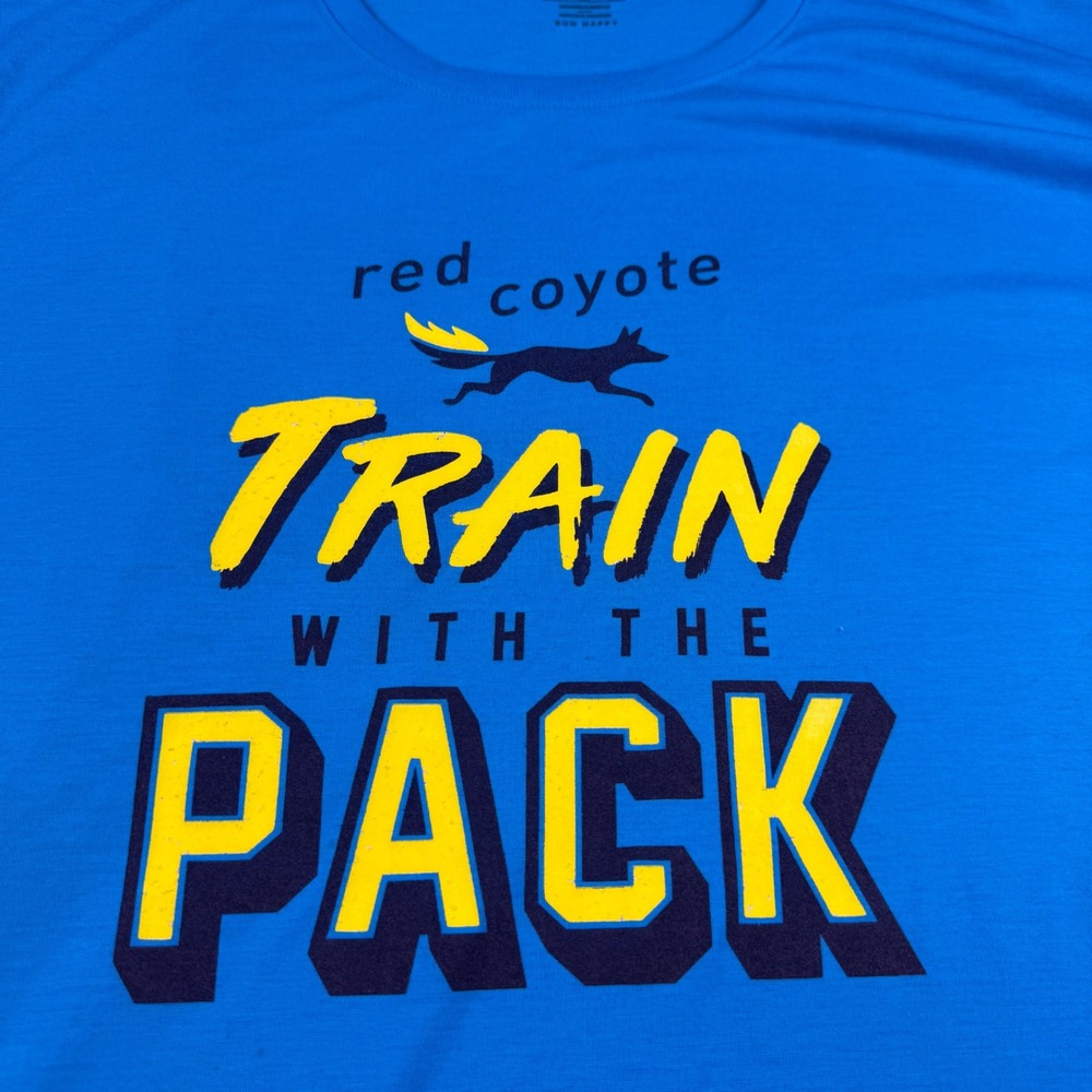 Brooks Run Happy Red Coyote‎ Train With The Pack Blue Graphic Shirt Mens XXL